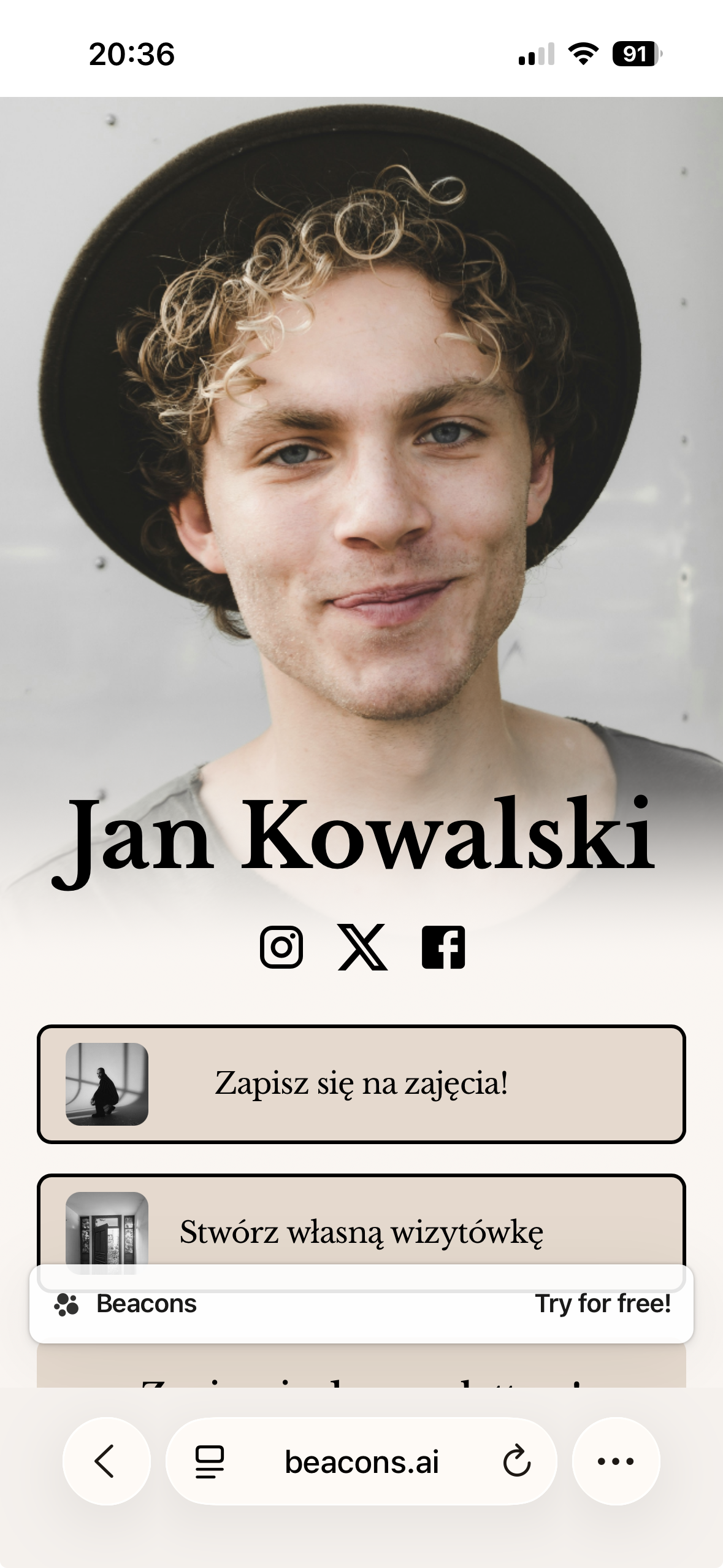 Przykład cyfrowej wizytówki